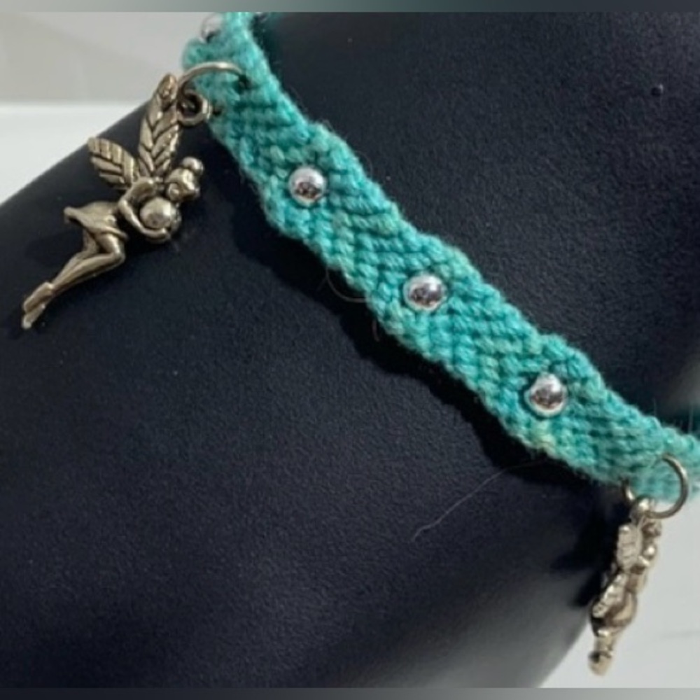 Hand crafted beaded with silver fairy charms macrame bracelet